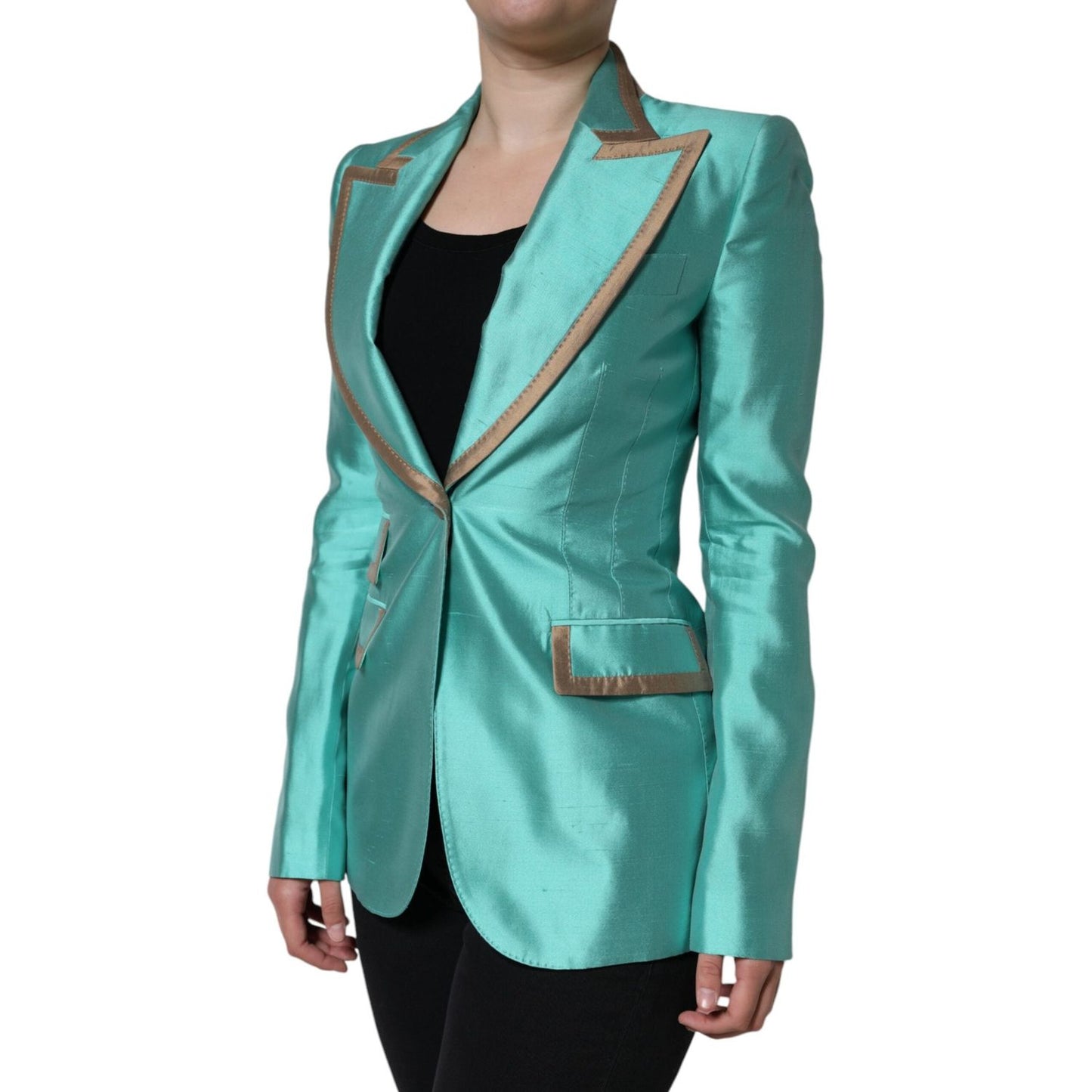 Dolce & Gabbana Metallic Green Single Breasted Blazer Jacket Dolce & Gabbana Slate Gray