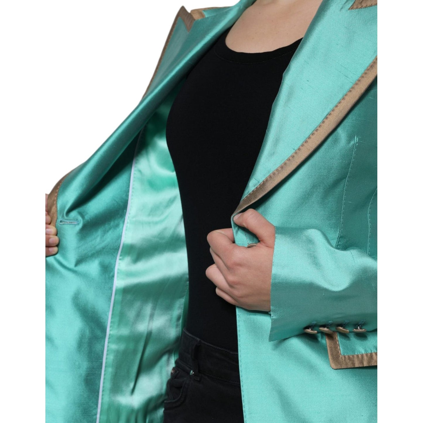 Dolce & Gabbana Metallic Green Single Breasted Blazer Jacket Dolce & Gabbana Medium Aquamarine