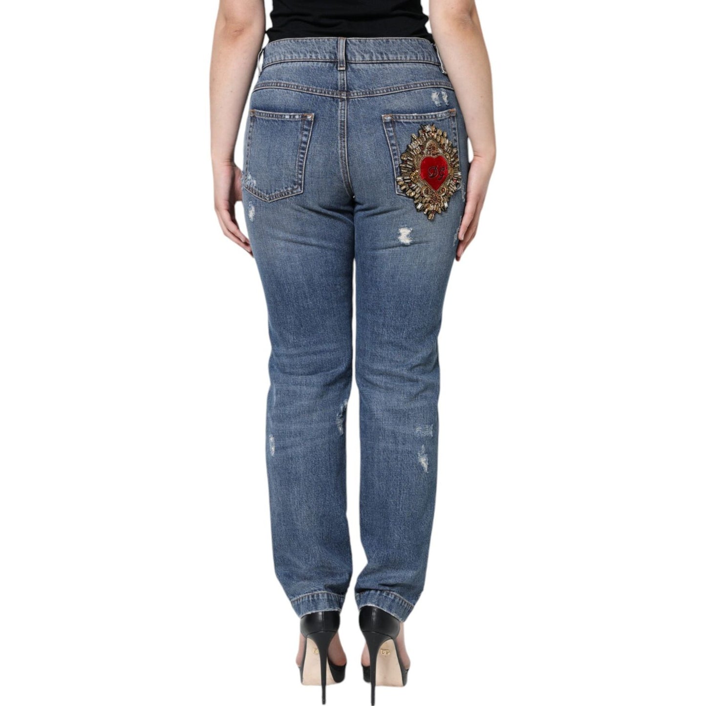 Dolce & Gabbana Blue Cotton Tattered Boyfriend Denim Jeans Dolce & Gabbana Dim Gray