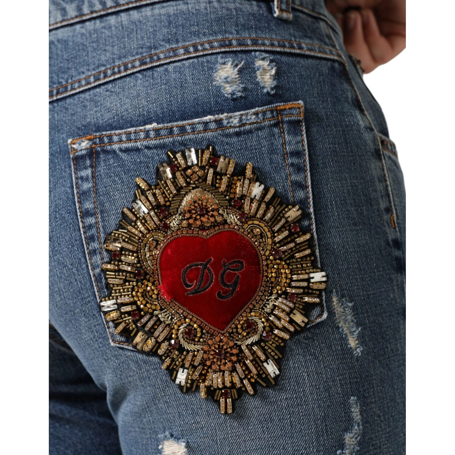 Dolce & Gabbana Blue Cotton Tattered Boyfriend Denim Jeans Dolce & Gabbana Dark Slate Gray