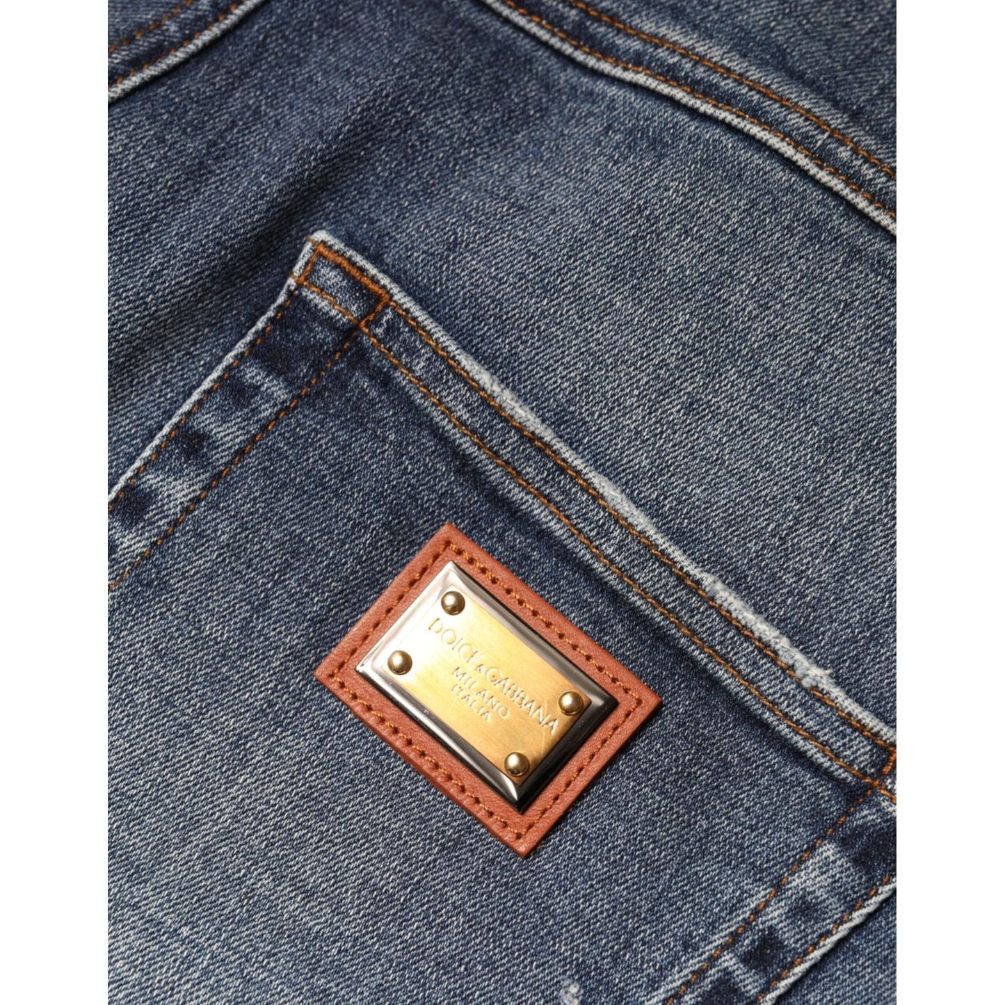 Dolce & Gabbana Dark Blue Cotton Tattered Skinny Denim Jeans Dolce & Gabbana Dark Slate Gray