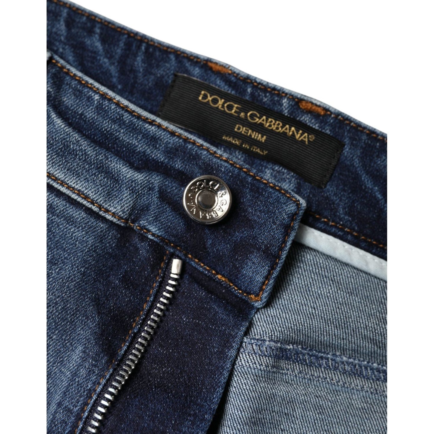Dolce & Gabbana Dark Blue Cotton Tattered Skinny Denim Jeans Dolce & Gabbana Dark Slate Gray