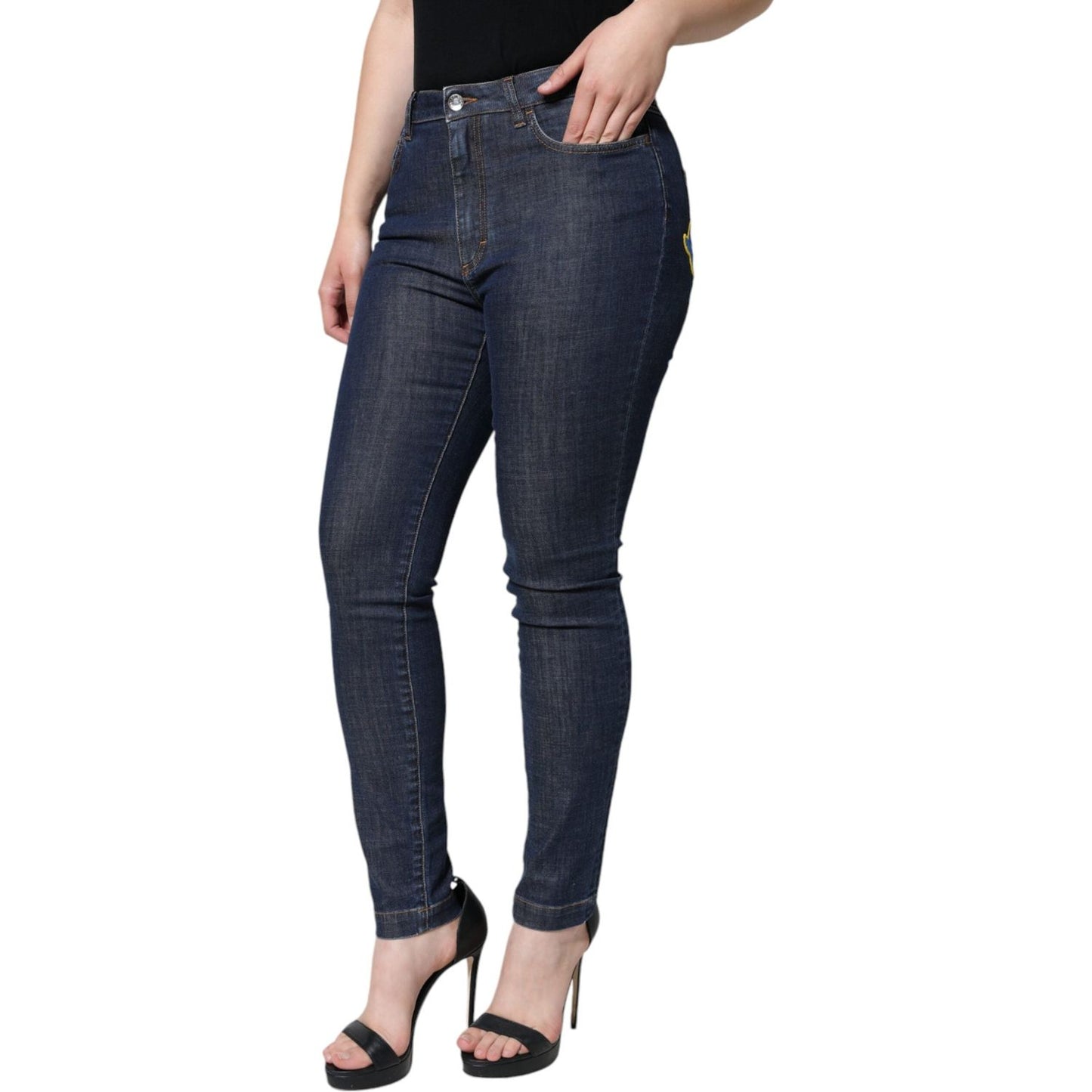 Dolce & Gabbana Dark Blue QUEEN Cotton Skinny Denim Jeans Dolce & Gabbana Dark Slate Gray