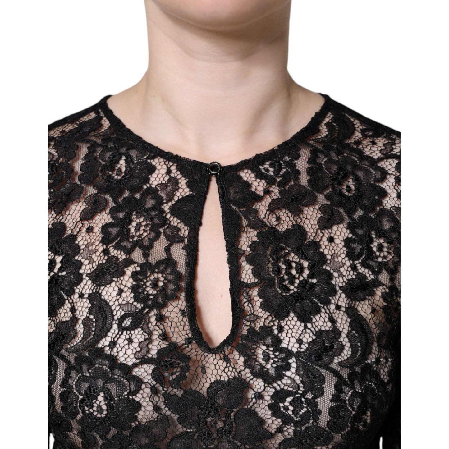 Dolce & Gabbana Black Floral Lace See Through Long Sleeve Top Dolce & Gabbana Gray