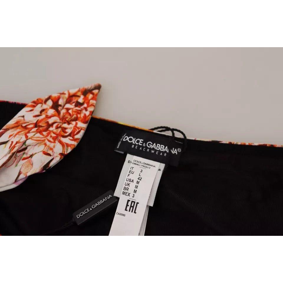 Dolce & Gabbana Black Floral Print Swimsuit Bikini Bottom Swimwear Dolce & Gabbana Black