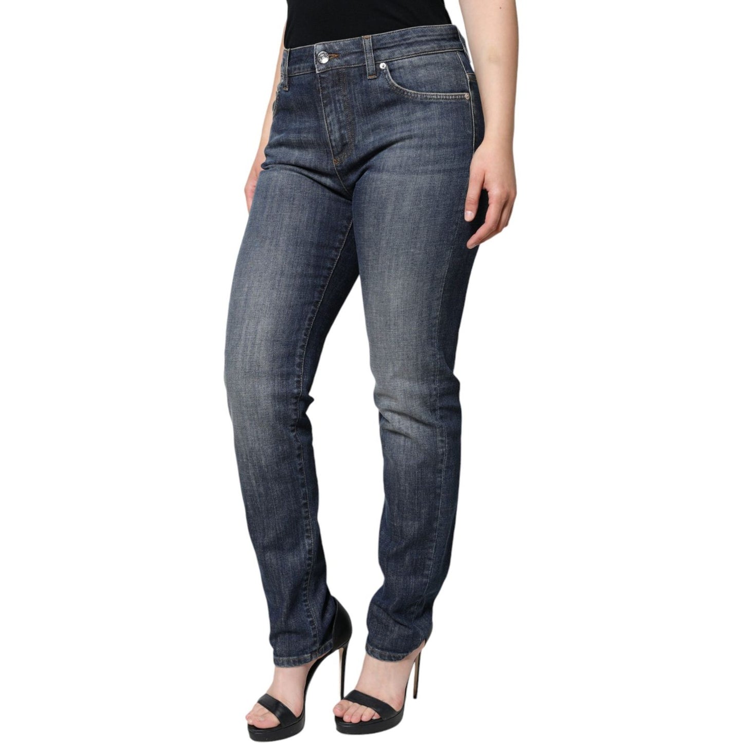 Dolce & Gabbana Dark Blue Cotton Stretch Skinny Denim Jeans Dolce & Gabbana Dark Slate Gray