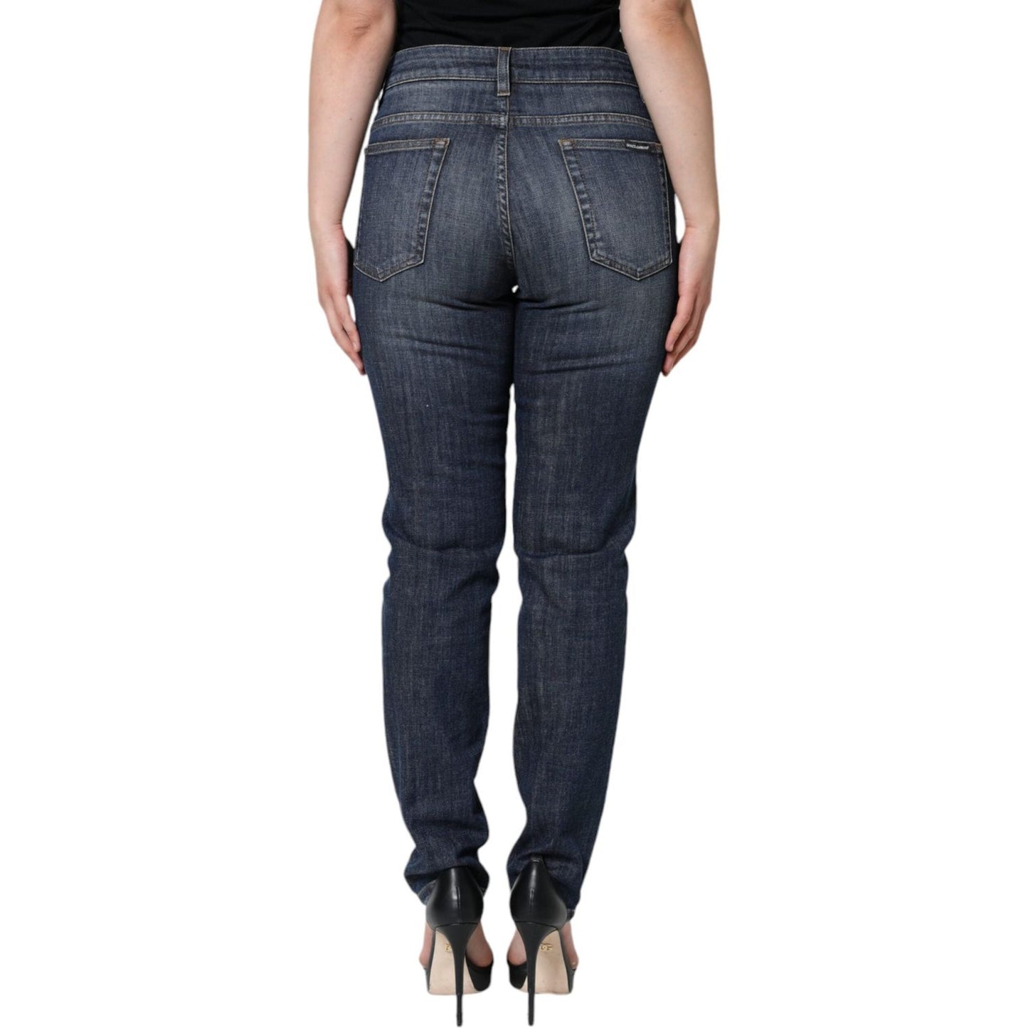 Dolce & Gabbana Dark Blue Cotton Stretch Skinny Denim Jeans Dolce & Gabbana Dark Slate Gray