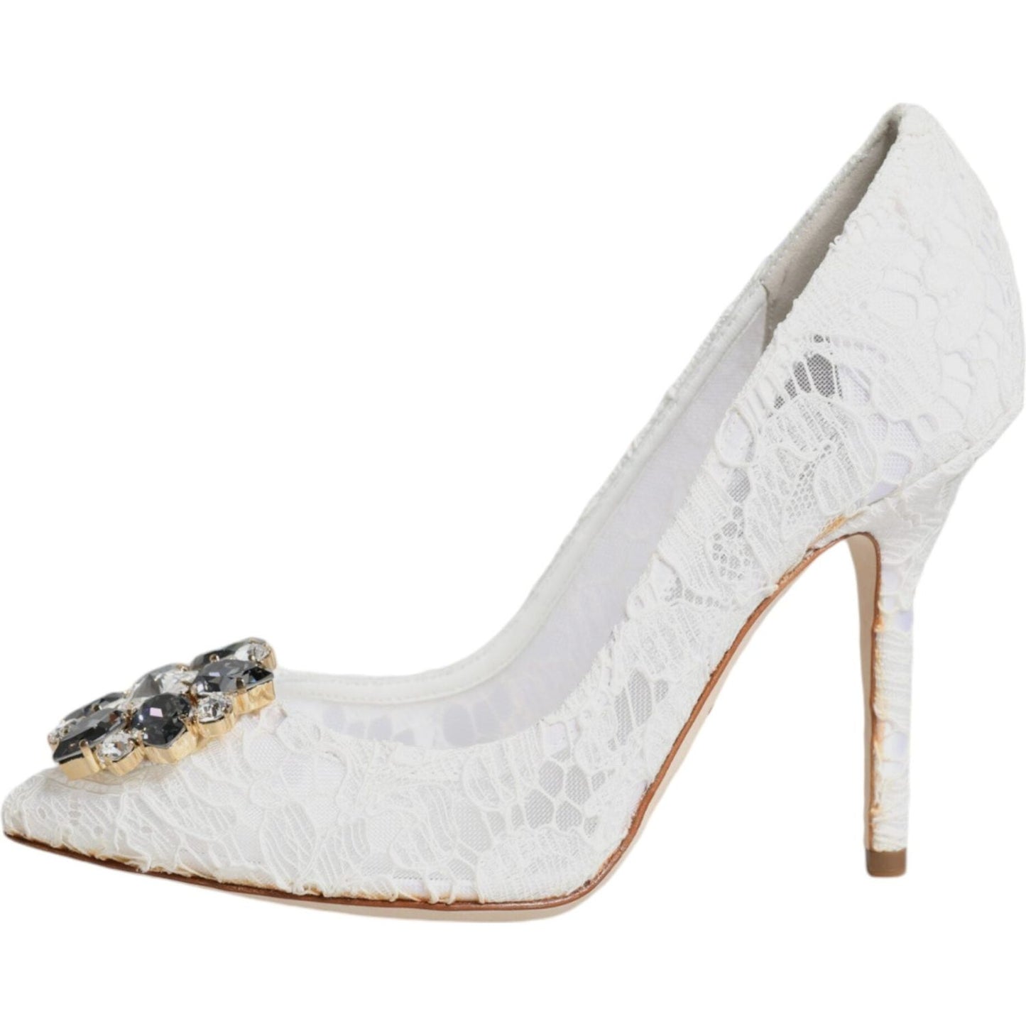 Dolce & Gabbana White Taormina Lace Crystal Heels Pumps Shoes Dolce & Gabbana Light Gray
