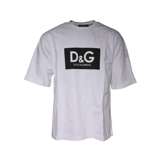Dolce & Gabbana White Logo Print Cotton Crew Neck T-shirt