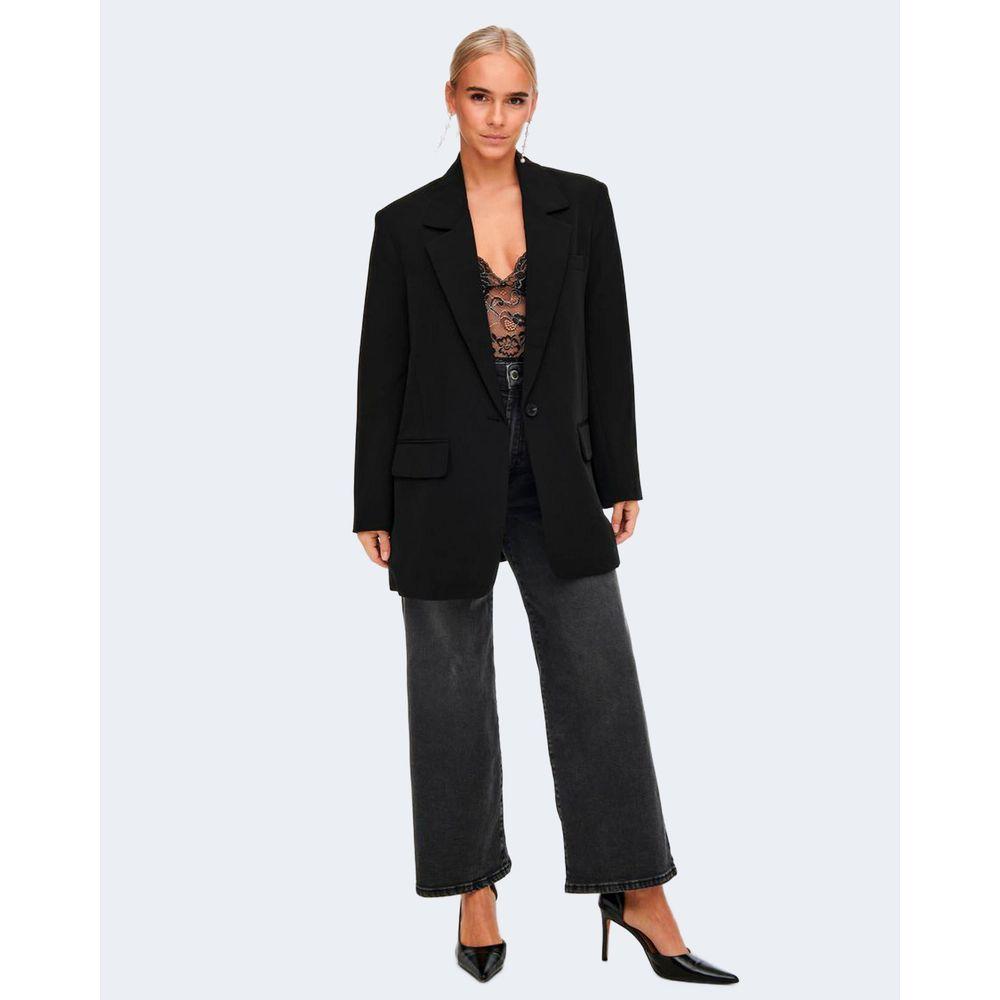 Alt Tag: Black oversized blazer for women with lace top, blending style and comfort, perfect for pairing with jeans or dress pants.