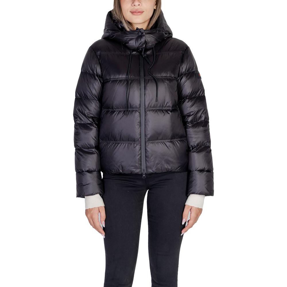 Women’s Peuterey black polyamide jacket, Fall/Winter collection, front view showcasing quilted design and hood.