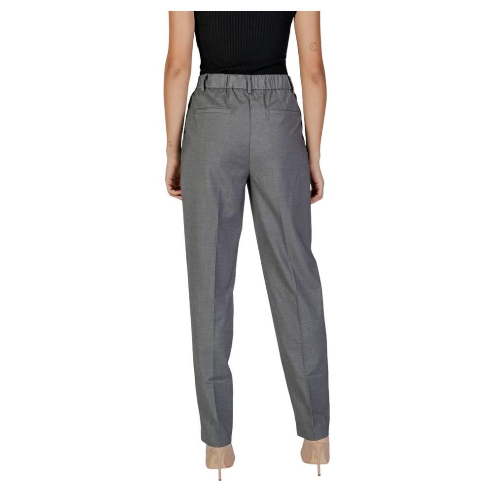 Back view of Vila Clothes gray polyester women's pants for fall/winter collection, featuring a blend of polyester, viscose, and elastane.