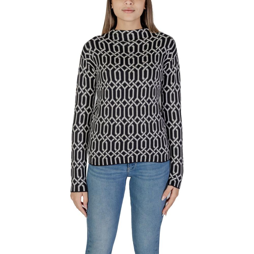 Street One black viscose sweater with geometric pattern, women's fall/winter knitwear, featuring viscose, polyester, and nylon blend.
