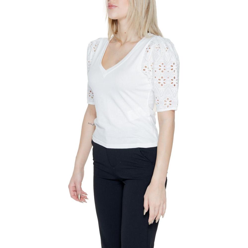 Morgan De Toi white cotton top with lace sleeves, V-neck, women's spring/summer collection, 100% cotton.