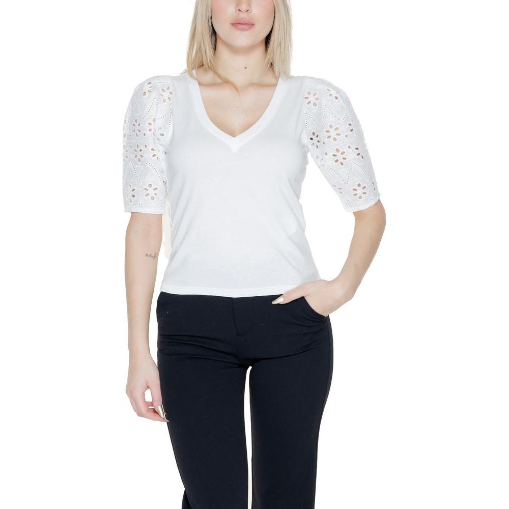 Morgan De Toi women's white cotton T-shirt with floral sleeve design, part of spring/summer collection, comfortable and stylish.