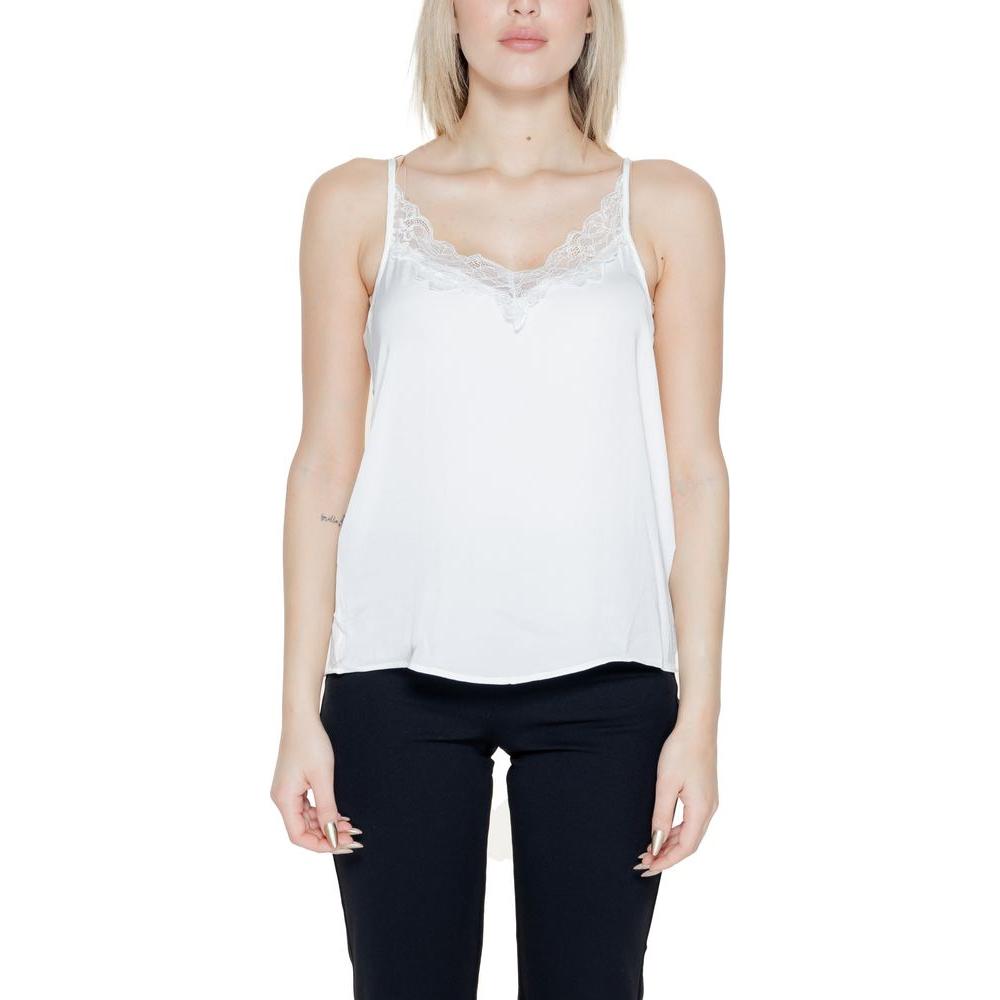 Jacqueline De Yong white polyester tank top for women, featuring a spring/summer design with lace details, 100% polyester composition.