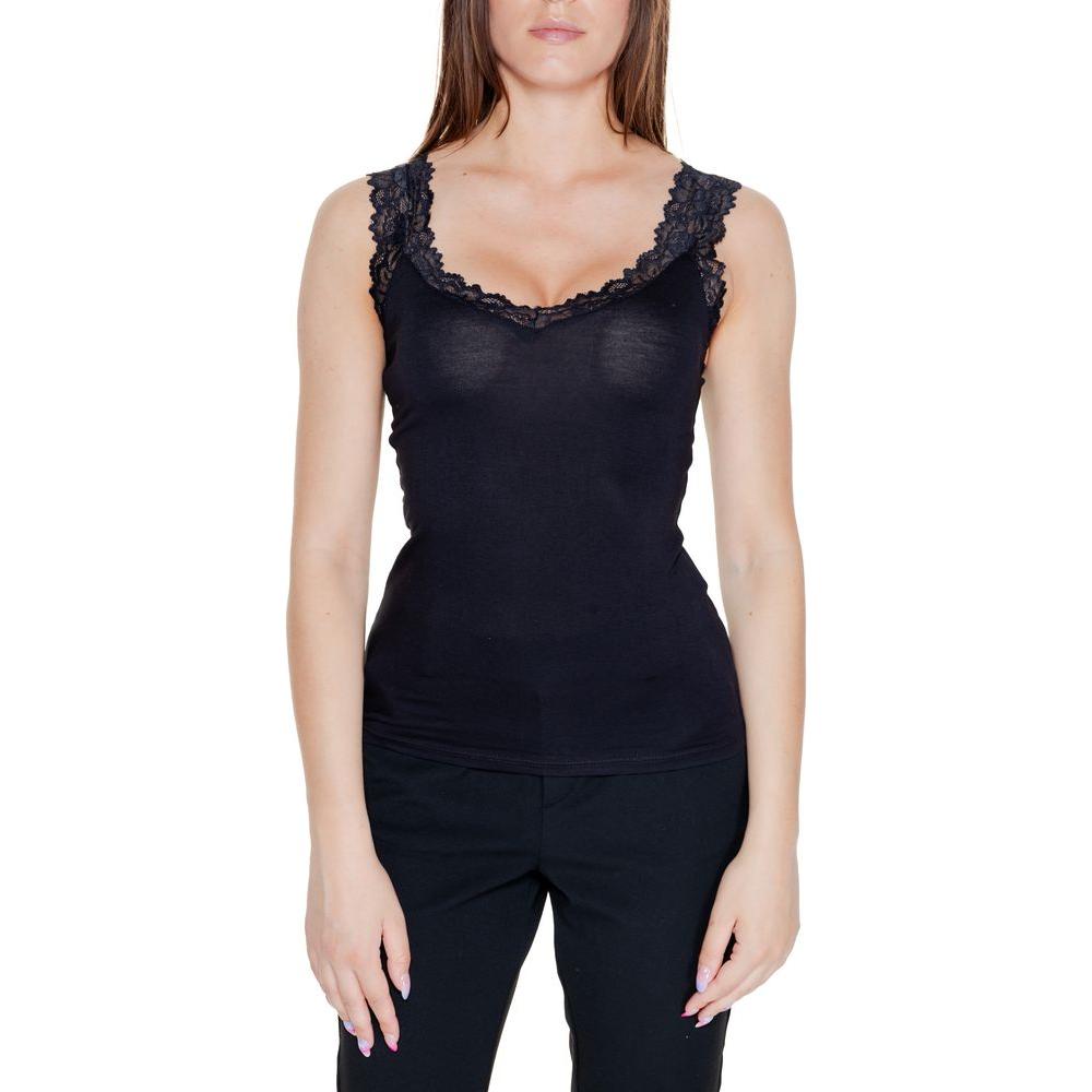 Vero Moda women's black viscose lace tank top, ideal for spring-summer, 95% viscose, 5% elastene, stylish and comfortable.
