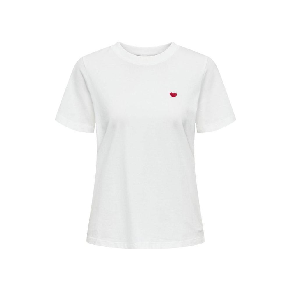 Jacqueline De Yong white cotton t-shirt with red heart embroidery, women's spring/summer collection, 100% cotton.