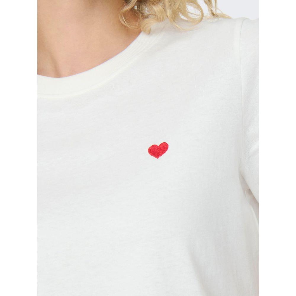 White T-shirt with red heart embroidery, 100% cotton, part of Jacqueline De Yong Spring/Summer collection for women.