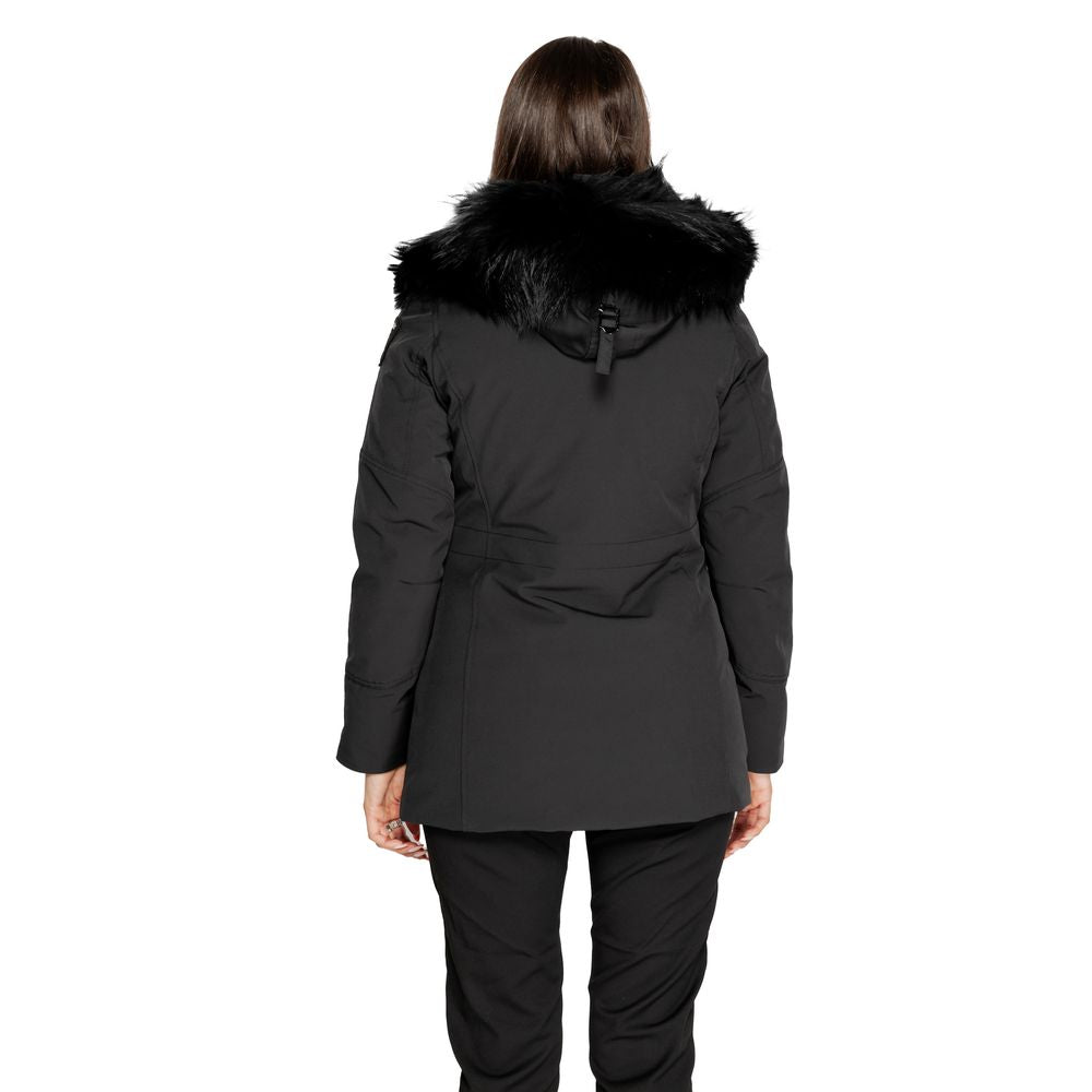 Back view of women's Blauer black polyester jacket with faux fur hood, part of the Fall/Winter collection.