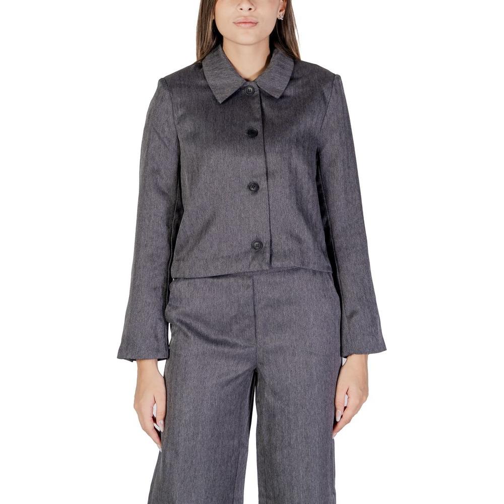 Jacqueline De Yong women's gray polyester blazer suit, fall/winter collection, stylish design for a chic look.