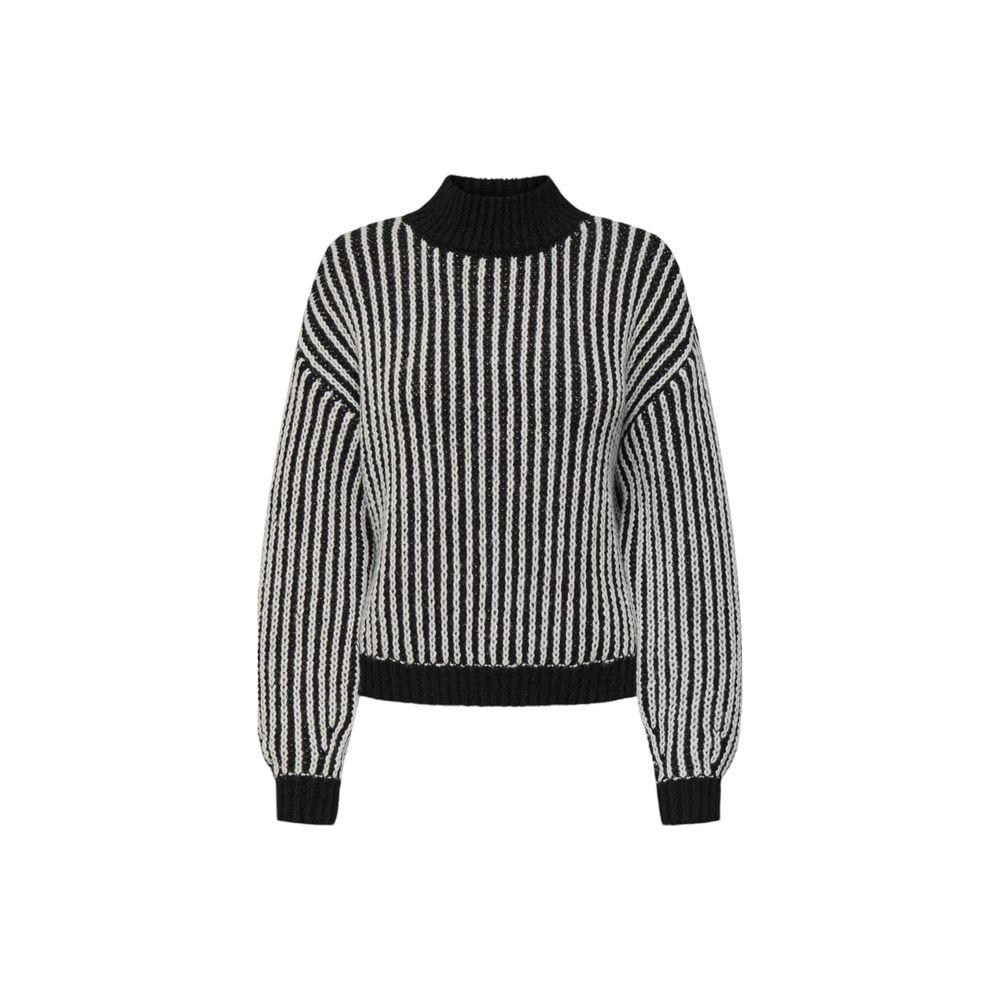 Jacqueline De Yong black and white striped polyester sweater for women, fall winter collection, sustainable knitwear