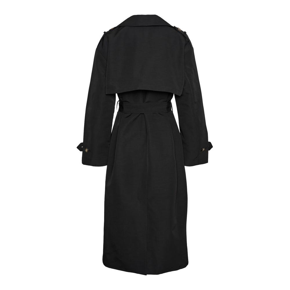 Back view of Vero Moda black polyester trench coat for women, suitable for spring and summer collection.