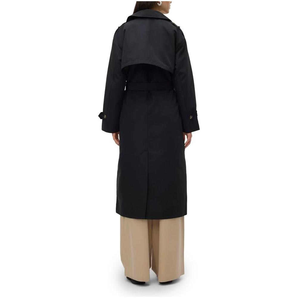 Back view of Vero Moda black polyester women's coat, part of the Spring/Summer collection, showcasing elegant design and full-length cut.