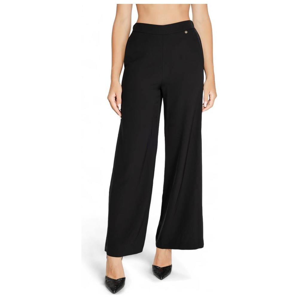 Rinascimento black polyester wide-leg pants for women, fall/winter collection, 89% polyester, 11% elastane, elegant styling.