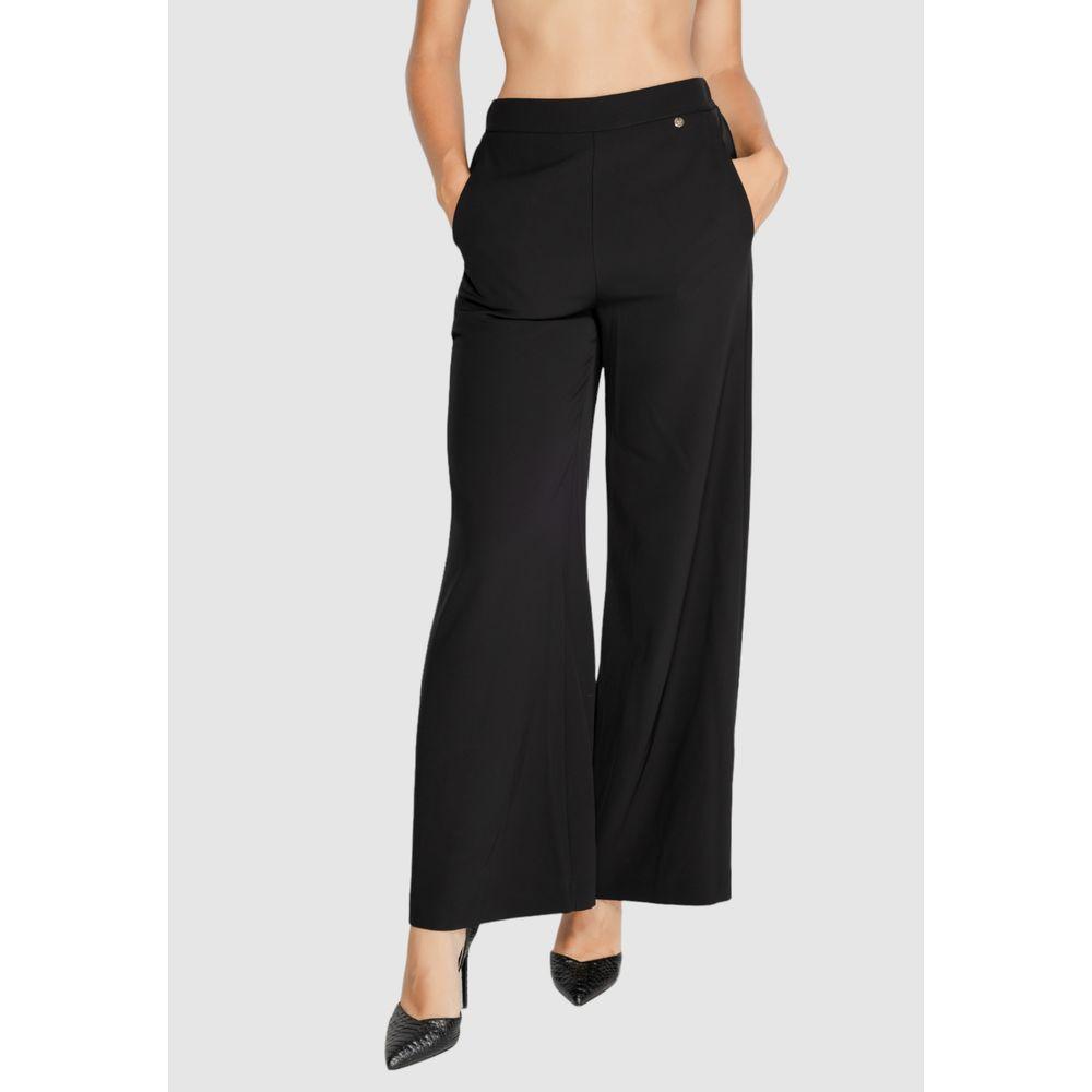 Rinascimento women's black polyester and elastane pants, fall/winter collection, featuring wide-leg fit.