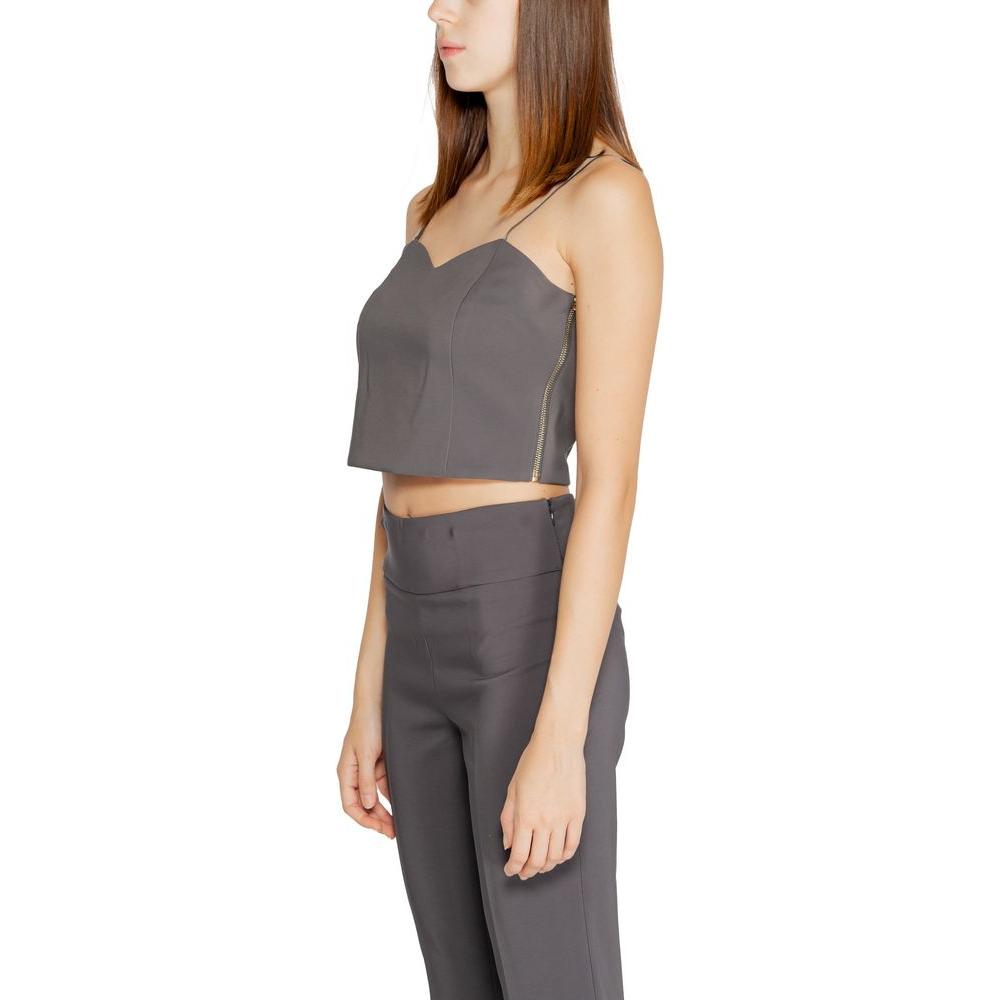 Rinascimento gray polyester women's top, fall/winter collection, featuring a stylish cropped design and spaghetti straps.