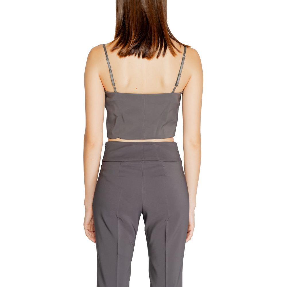 Back view of Rinascimento gray polyester top and pants, women's fall/winter collection, featuring spaghetti straps and a sleek design.