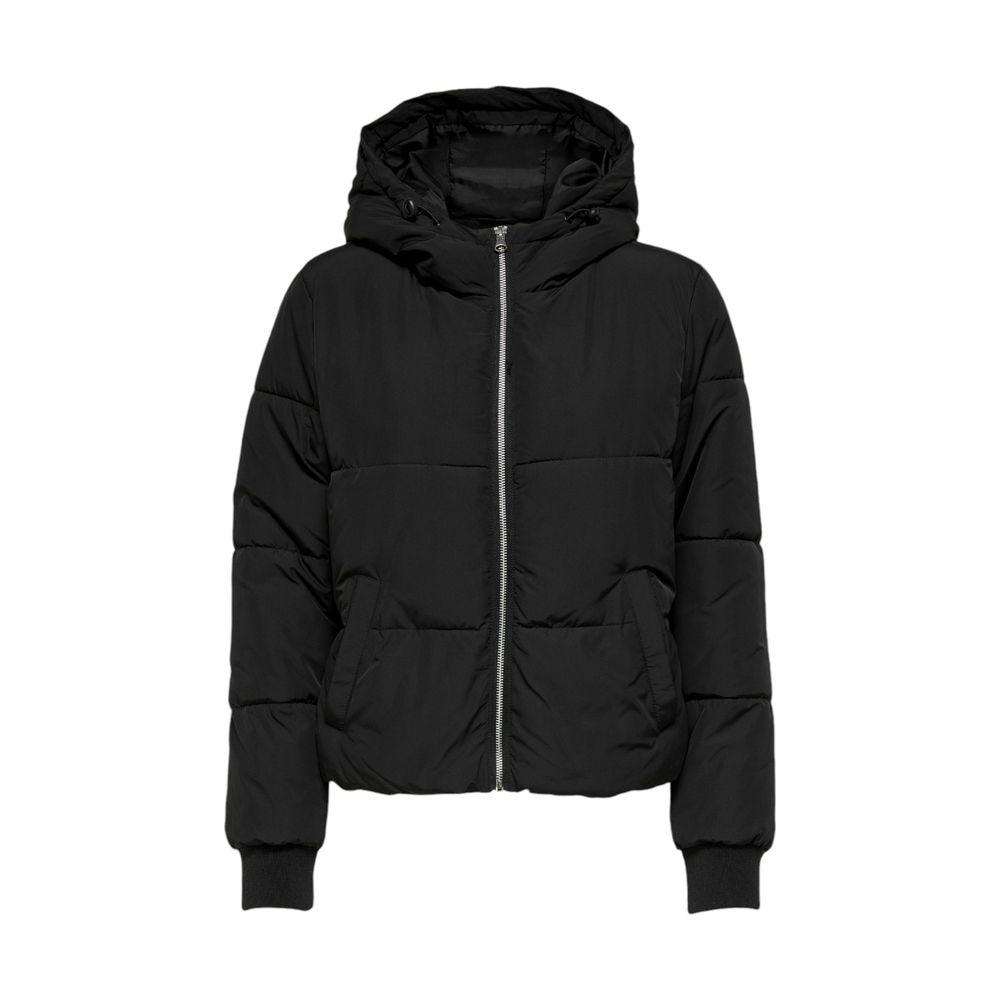 Jacqueline De Yong women's black polyester jacket, fall/winter collection, featuring zip closure and hood