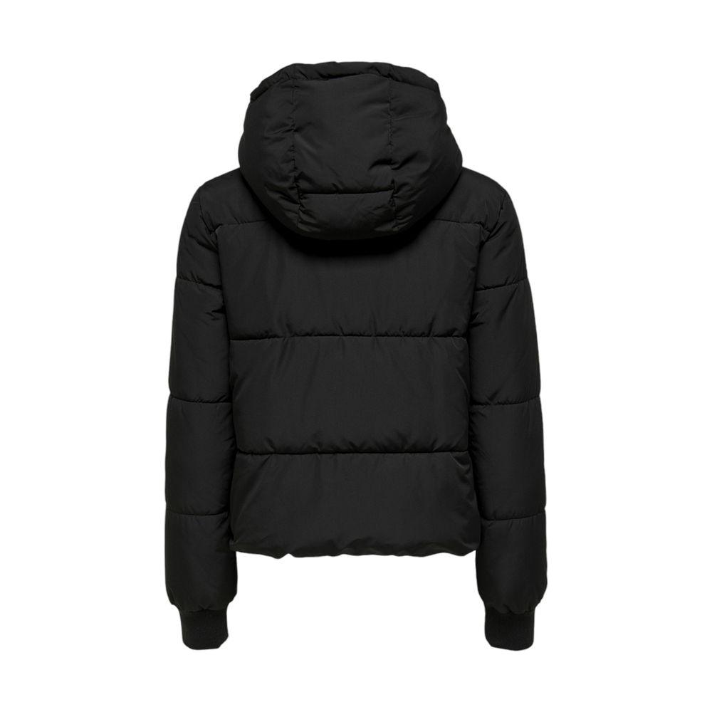 Jacqueline De Yong black polyester jacket with hood, women's fall/winter coat, back view