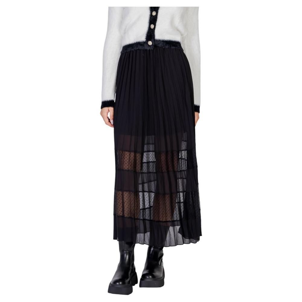 Morgan De Toi black polyester skirt for women, fall/winter collection, featuring sheer panels and sustainable materials.