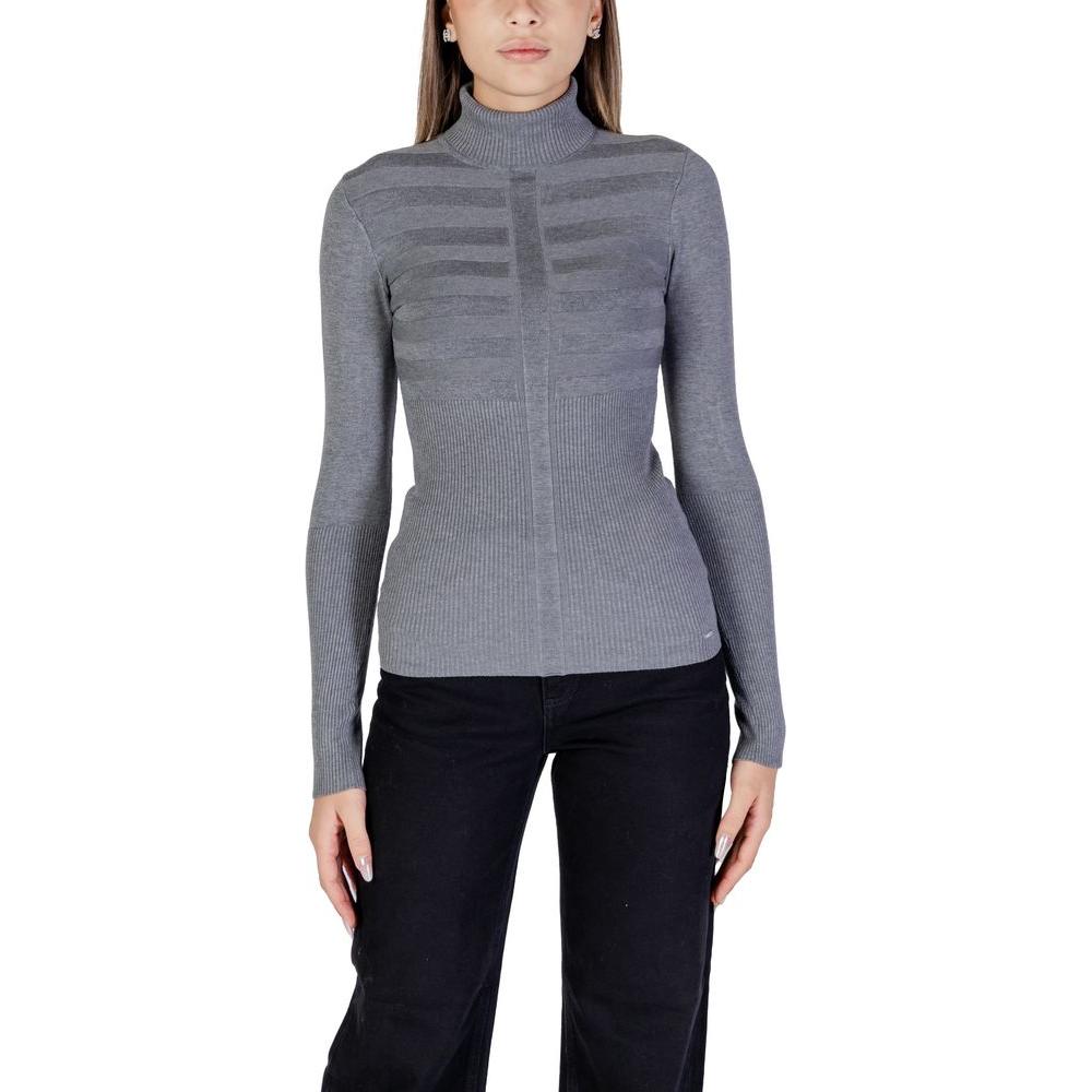 Morgan De Toi gray viscose sweater for women, fall/winter knitwear, featuring a turtleneck and ribbed design, 78% viscose, 22% polyamide.