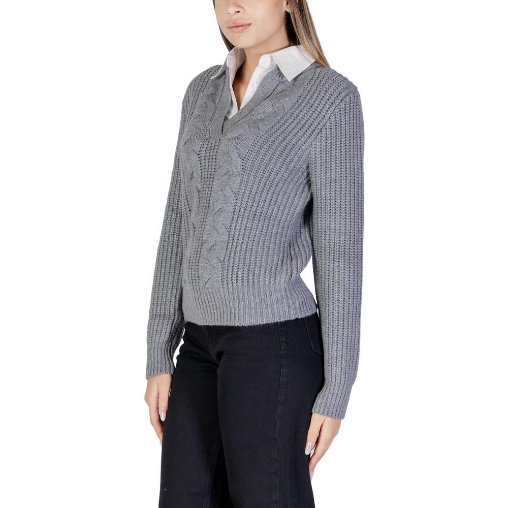 Morgan De Toi gray viscose sweater for women, fall winter collection, featuring cable knit design, 50% viscose blend.
