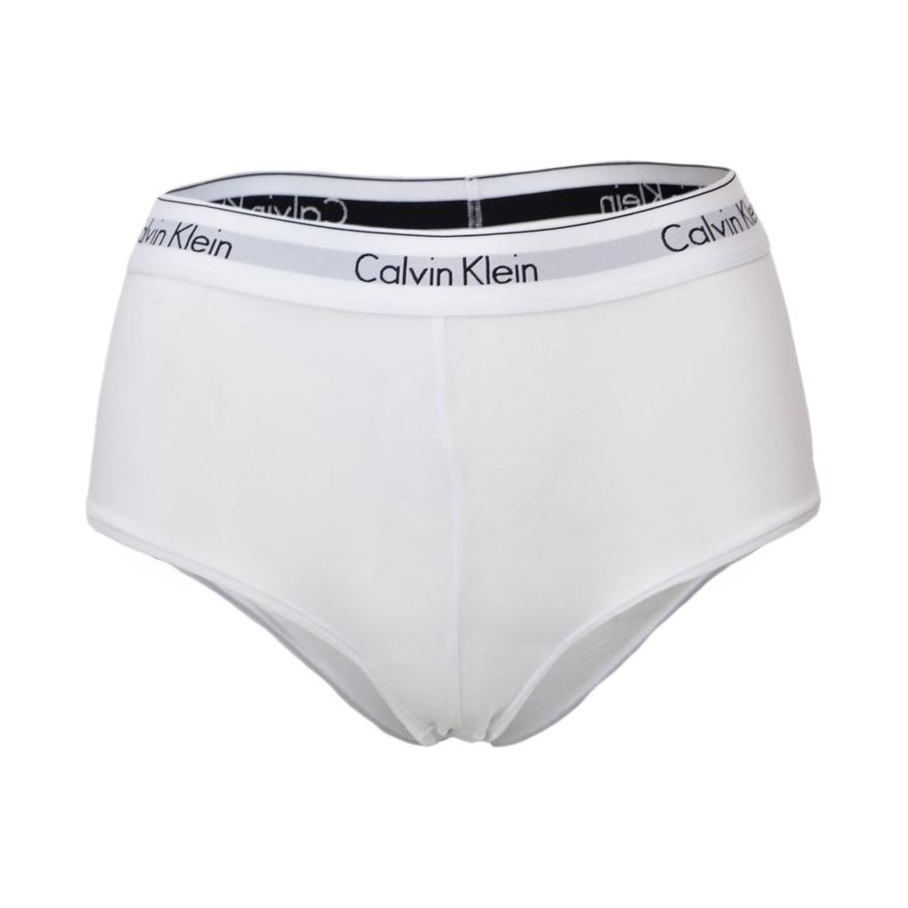 Calvin Klein white cotton boyshort underwear with logo waistband for women, offering comfort and style, F3788E.