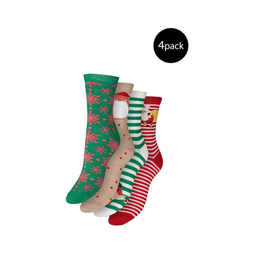 Set of 4 multicolor women's cotton socks with Christmas patterns, perfect for fall and winter fashion.