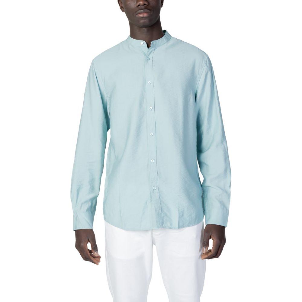 Antony Morato green viscose shirt for men with long sleeves and regular fit, perfect for work or informal occasions.