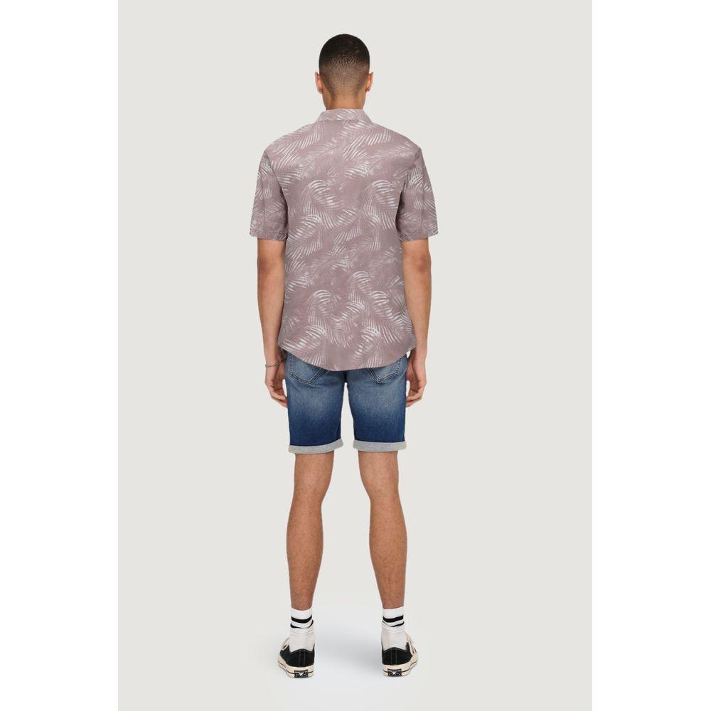 Back view of model wearing Only & Sons purple cotton short-sleeved shirt, perfect for men's spring/summer fashion.