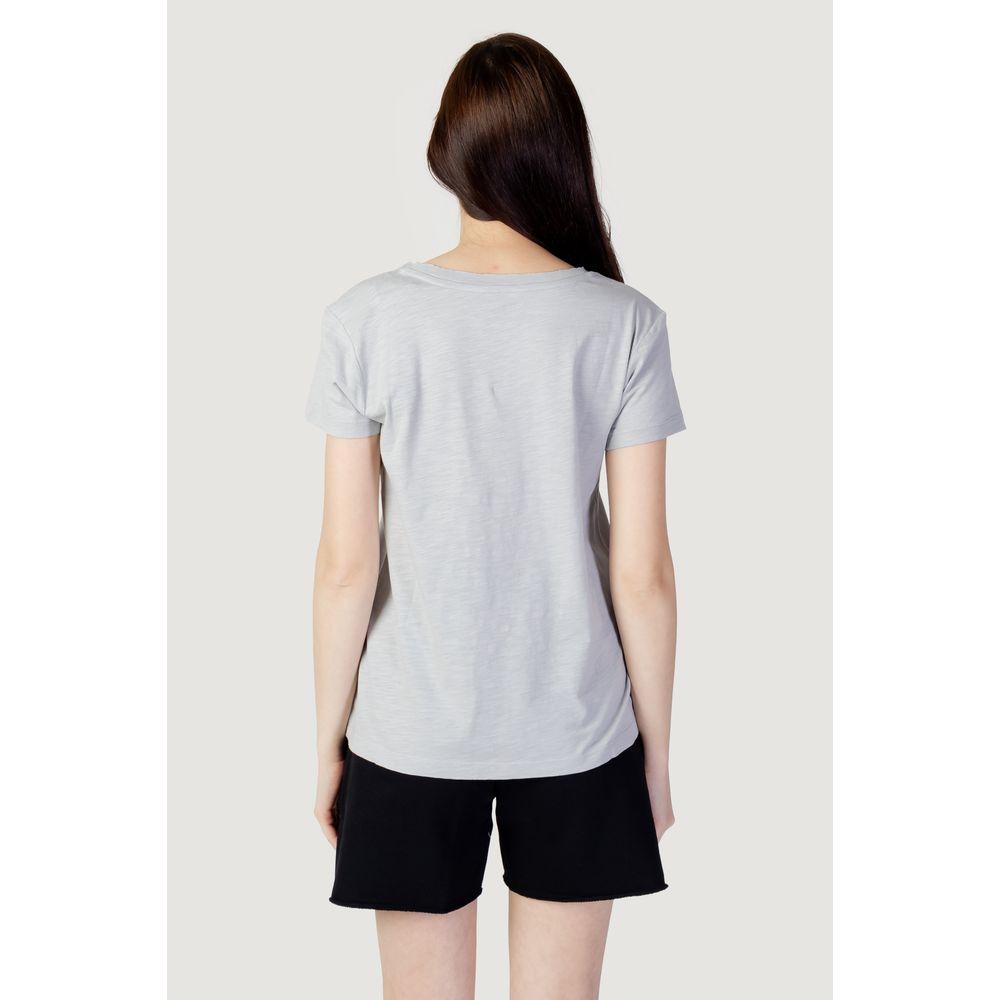 Back view of Blauer gray cotton women's t-shirt from spring/summer collection, 100% cotton, showcasing fit and style.