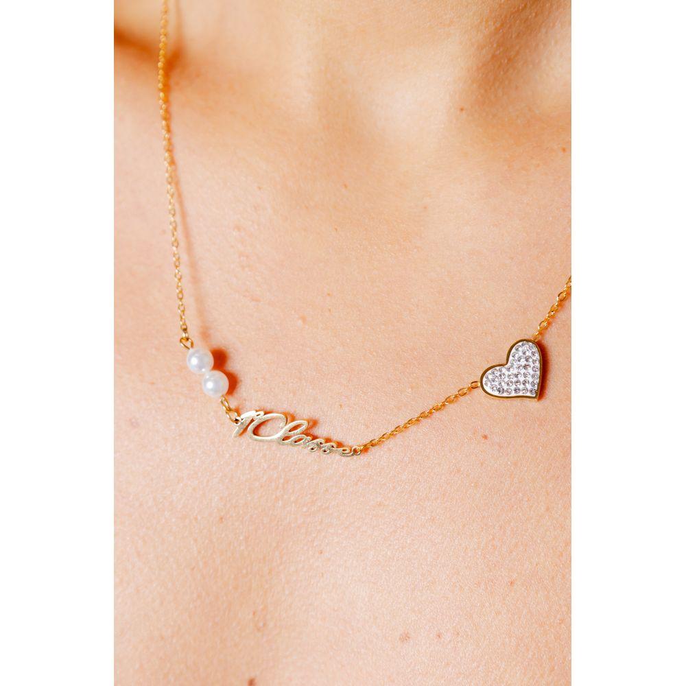 Gold stainless steel women's necklace with heart and pearl accents, Alviero Martini Prima Classe, Autumn/Winter collection.