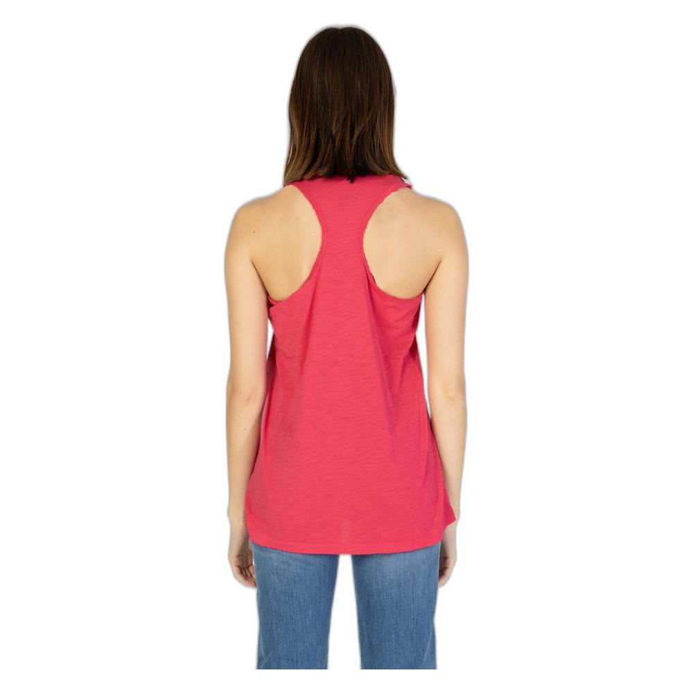 Back view of woman wearing Blauer pink cotton tank top, spring/summer collection, 100% cotton.