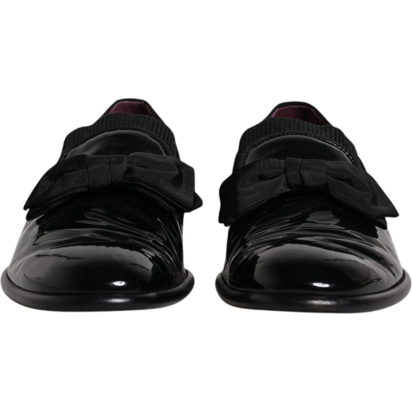 Dolce & Gabbana black leather loafers with bow detail for men, formal dress shoes, genuine and preowned with tags.