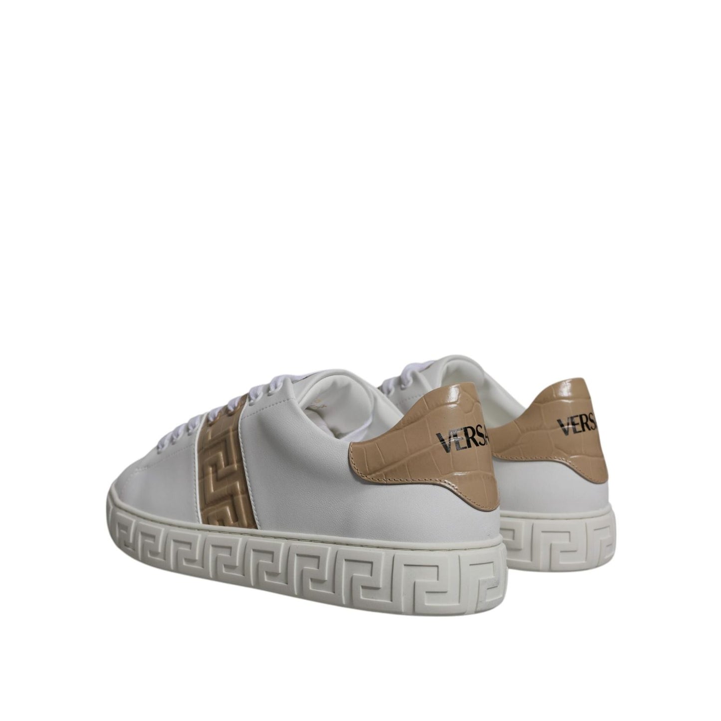 Versace White Brown Greca Print TPU Low Top Men Sneakers Shoes