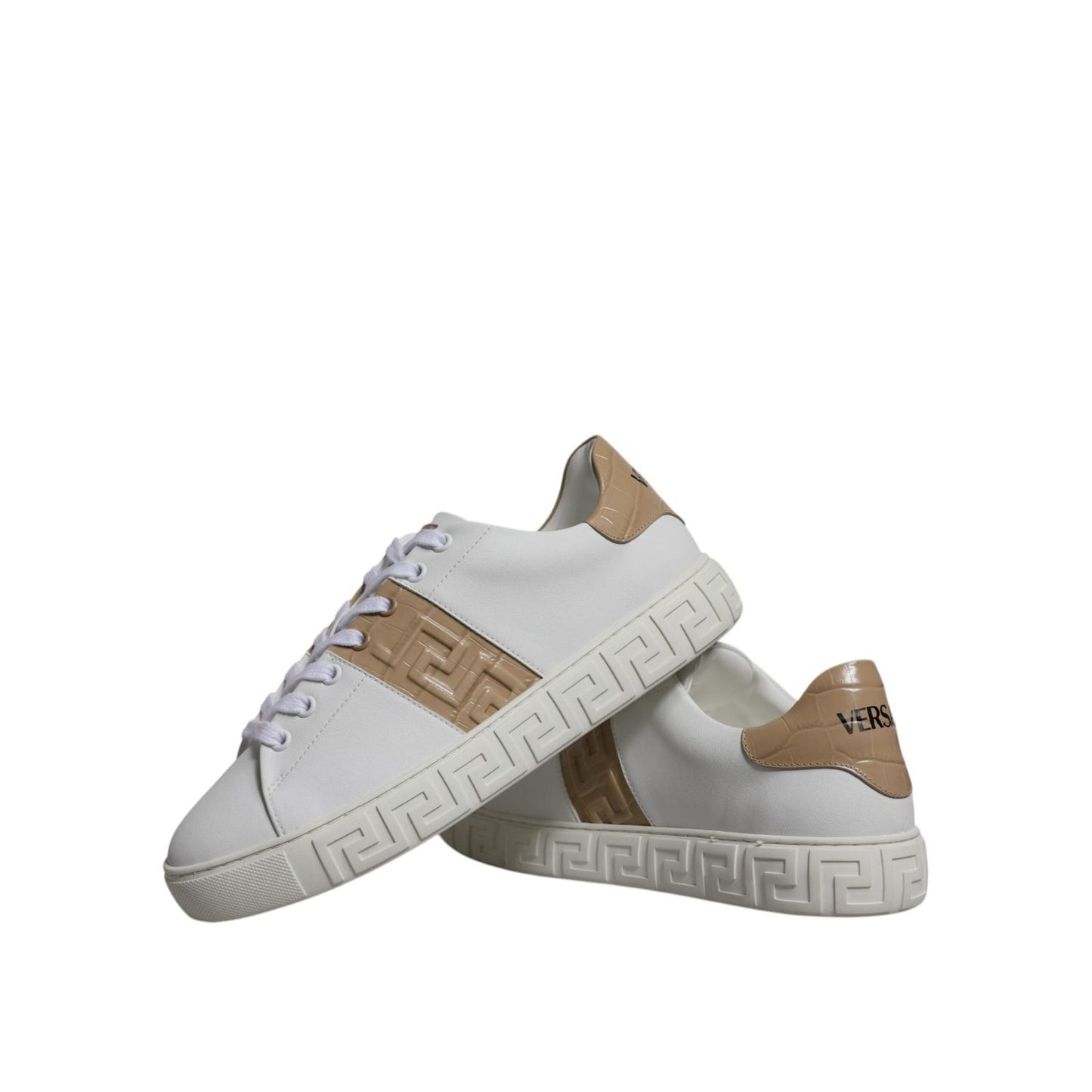 Versace White Brown Greca Print TPU Low Top Men Sneakers Shoes