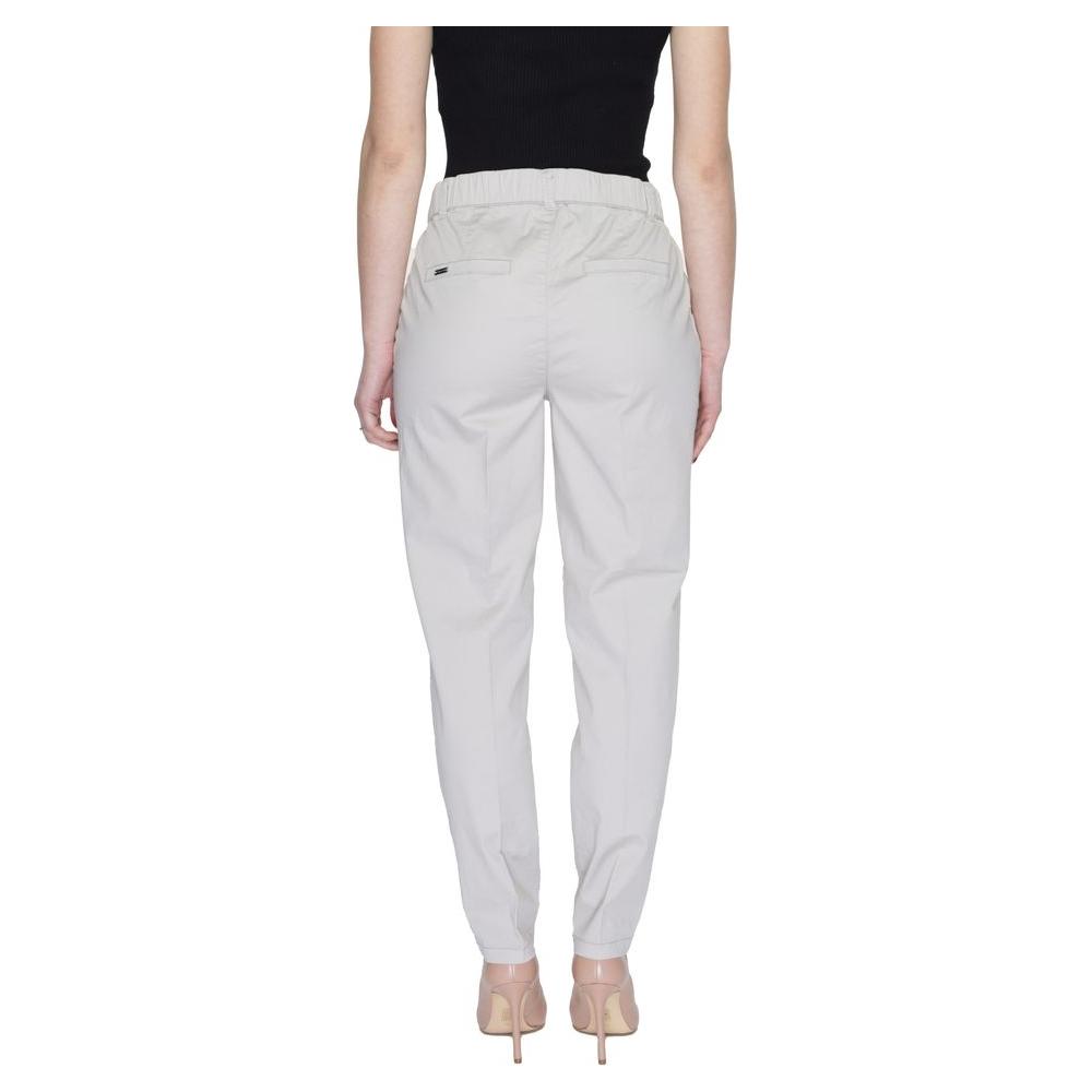 Back view of women's beige cigarette pants by Street One, made from 97% cotton and 3% elastane, perfect for spring/summer.