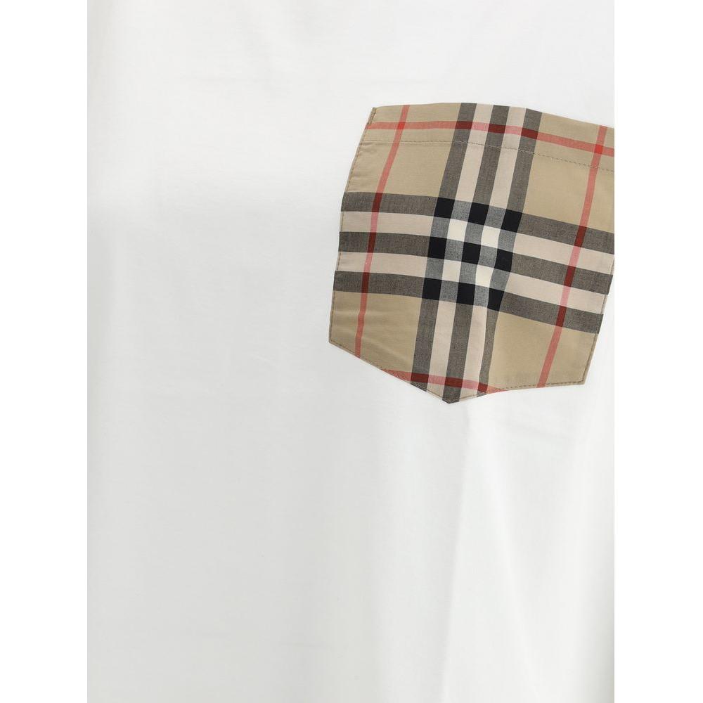 Burberry Archive Check pocket t-shirt with ribbed crew neck and iconic check pattern pocket, featuring monochrome modern design.