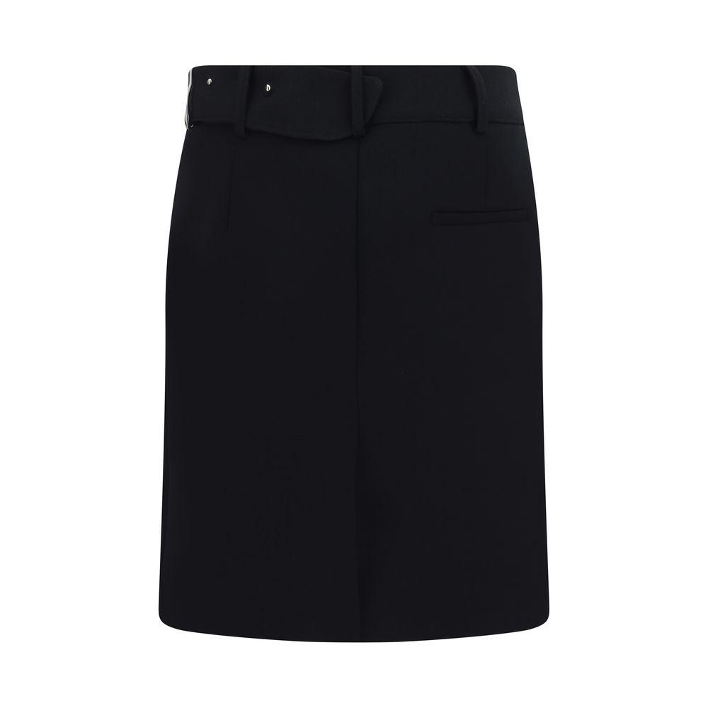 Jacquemus La Jupe Obra Mini Skirt, black asymmetrical design, front zipper, back welt pocket, monochrome, back slit.